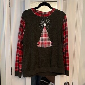 Festive Plaid Christmas Tree Sweater Holiday
